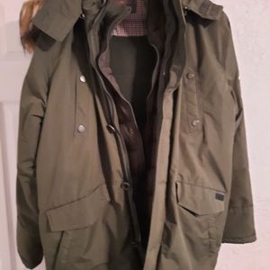 Ben Sherman Winter Coat Jacket w Faux Fur Hooded Green XL